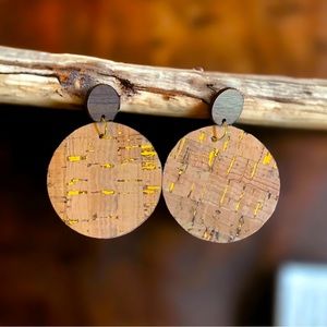 Round cork, faux leather, stud/dangle earring set